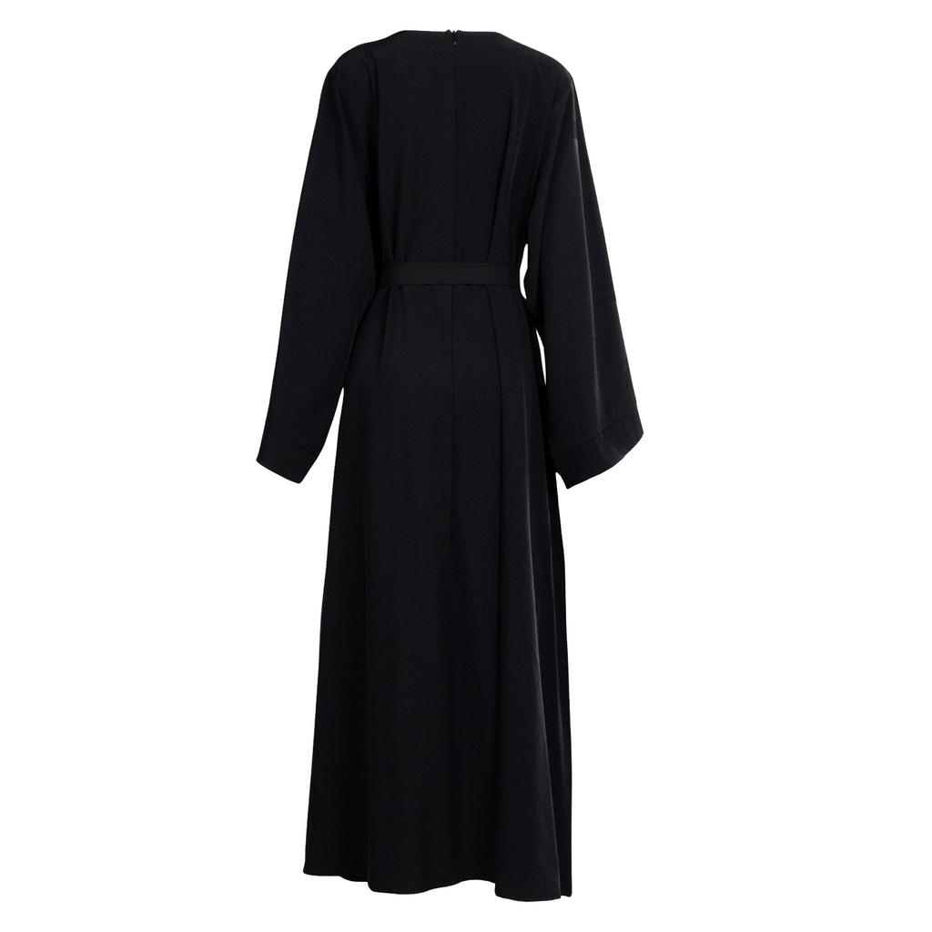 Muslim Women's Dresses Casual Long Sleeve Pullover Round Neck Hem Dresses