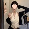 Кардиган вязаный пэчворк с V-образным вырезом - Женский свитер облегающего кроя для начала осени