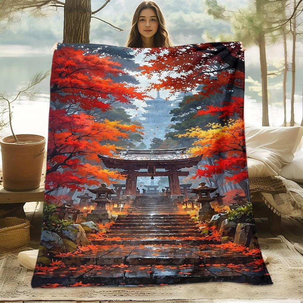 A Skin-Friendly Autumn-Themed Digital Print Blanket, Suitable for All Seasons, Perfect for The Sofa, Made of 100% Soft And Comfortable Polyester, an I