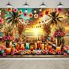 Hawaiian Tropical Scenery Bar Theme Banner Backdrop Cocktail Green Plants Suitable for Bar Friends' Party Photography Backdrop