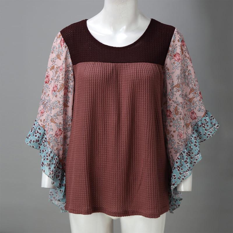 Весенне-осенняя свободная футболка с рукавом «летучая мышь» с принтом, женская мода, элегантная футболка больших размеров, женские повседневные винтажные офисные женские футболки, женская одежда 24575