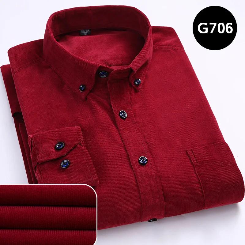 2025 Cotton Corduroy Casual Warm Solid Shirt Long Sleeve Winter Regular Fit Mens Men's Shirts with Pokets