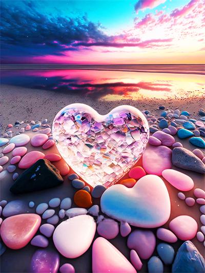 Набор для вышивки алмазной живописью Сердце Камень Морской Декор для дома Мозаика Вышивка крестом Любовь Пляжный пейзаж Кристалл Картина