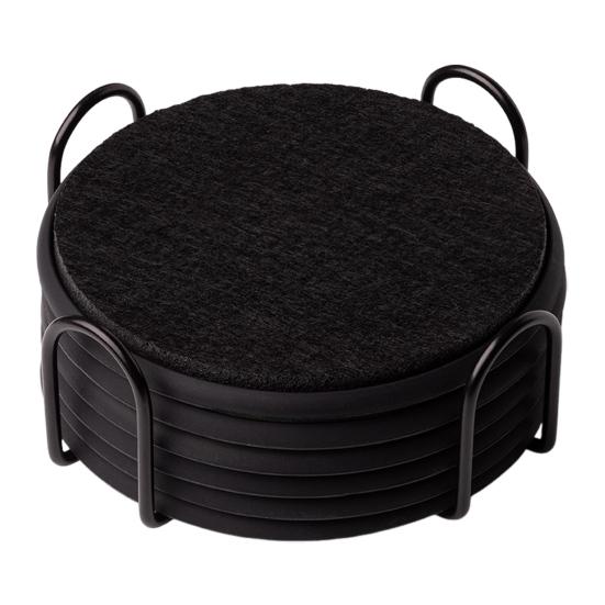 6Pcs Round Silicone Felt Coasters with Holder Heat Resistant Absorbent Drink Placemats Insulation Table Mat for Coffee Tea Cups