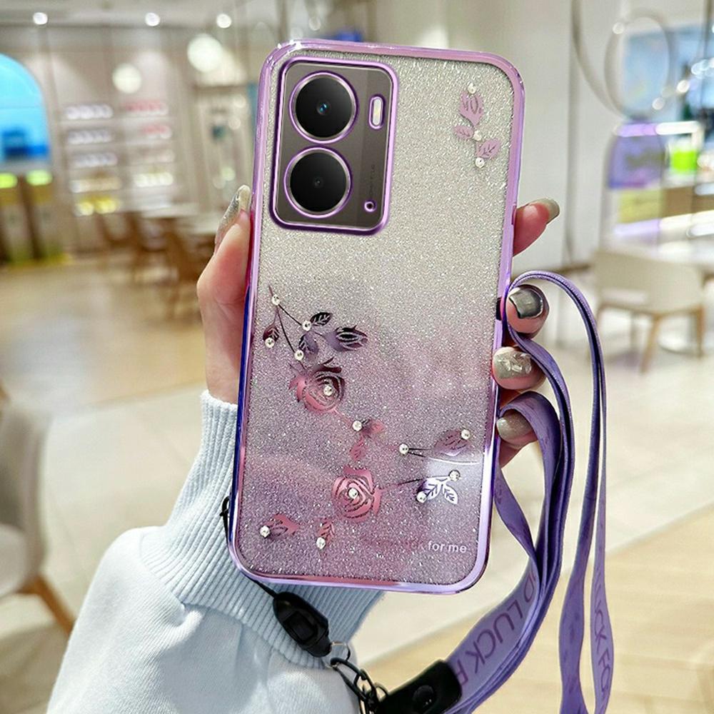 For Realme P3 5G Case Flower Pattern TPU Gradient Phone Cover with Lanyards