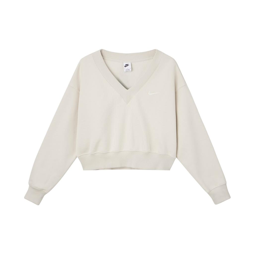 Nike Sportswear Phoenix Short V-Neck Sweatshirt Women Tops Beige FN3652-104