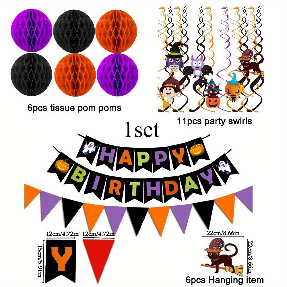 2 комплекта баннера «Счастливого Хэллоуина», бумажные треугольные флажки, гирлянда, круглые конфетти, подвесная гирлянда, соты, спиральные стримеры, украшения для вечеринки на Хэллоуин