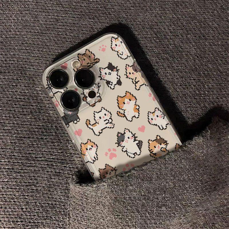 Прозрачный противоударный чехол для телефона для IPhone 17 16 15 14 13 12 11 Pro Max IPhone 16 15 14 Plus Очаровательные пиксельные котята