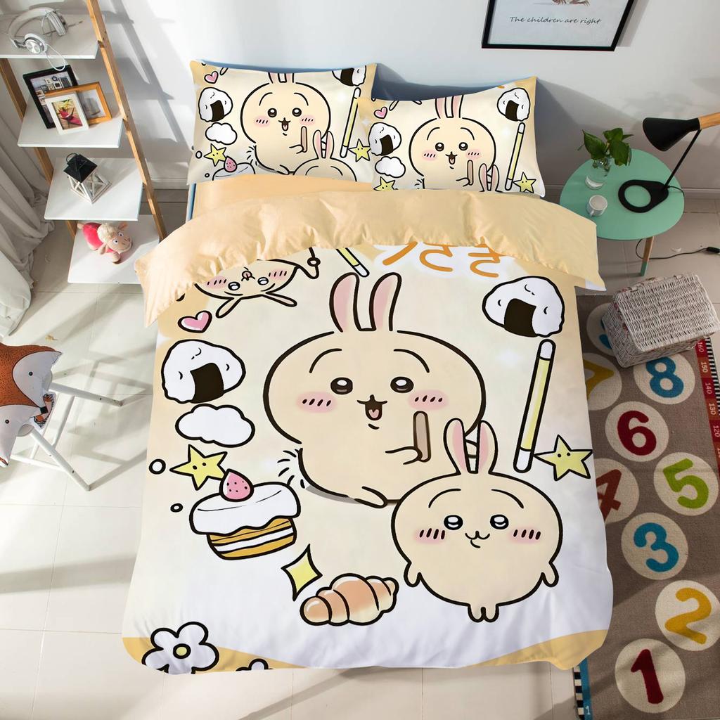 Мультяшный комплект постельного белья с милыми Чиикавами, красочный принт, полиэстер, для студенческого общежития, простыня, пододеяльник, детский подарок, домашний текстиль