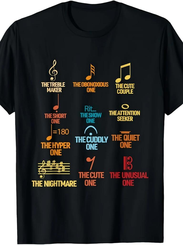 Humorous Tshirt For Unisex Featuring Music Notes And Symbols Vintage Design With Treble And Bass Clefs Cozy Casual Tee Ideal For Musicians