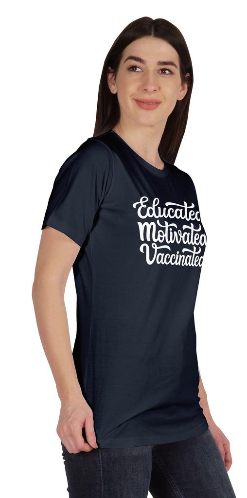 Inkmeso Educated Motivated Vaccinated Funny Pro Vaccine Crew Neck T-shirt For