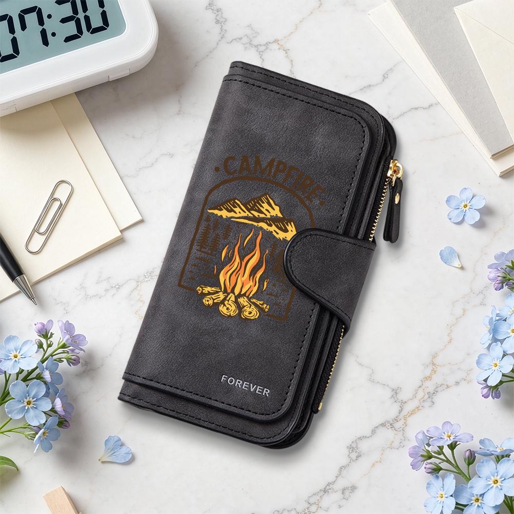 Campfire Print Forever Long Wallet Outdoor Style Multi Slot Purse Portable Fashion Daily Wallet