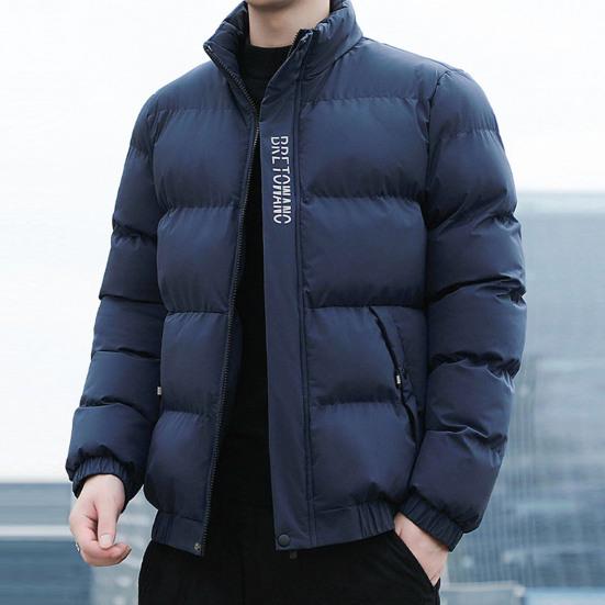 Стильная зимняя мужская хлопковая куртка ветрозащитный дизайн с карманным воротником с лацканами с буквенным принтом короткая повседневная красивая хлопковая куртка-пальто