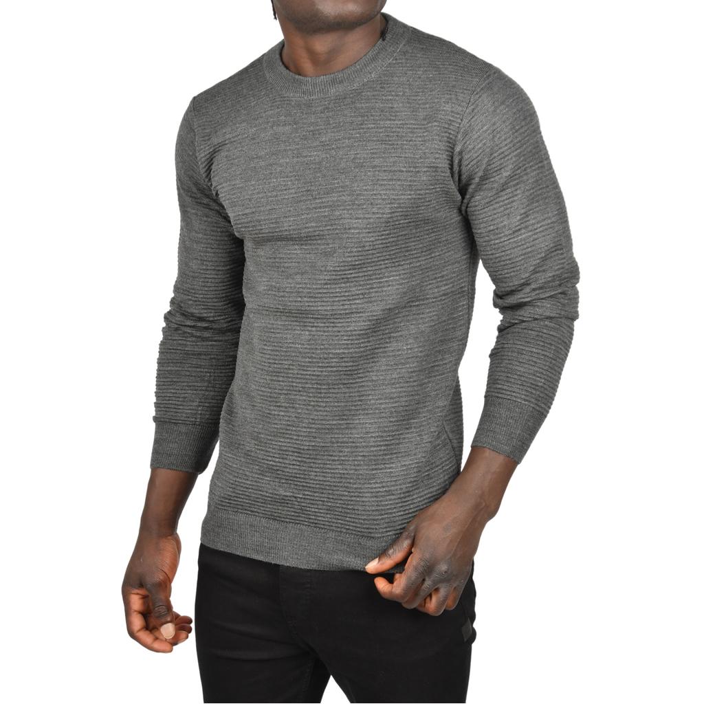 DeepSEA Striped Patterned Crew Neck Slim Cut Knit Sweater 2505492