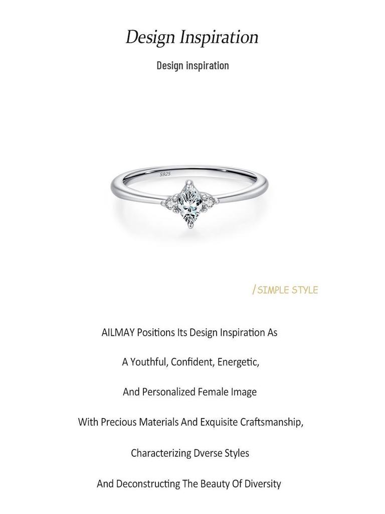 Женское кольцо из стерлингового серебра S925 с цирконами в форме ромба, легкая роскошь, простой штабелируемый дизайн для указательного пальца