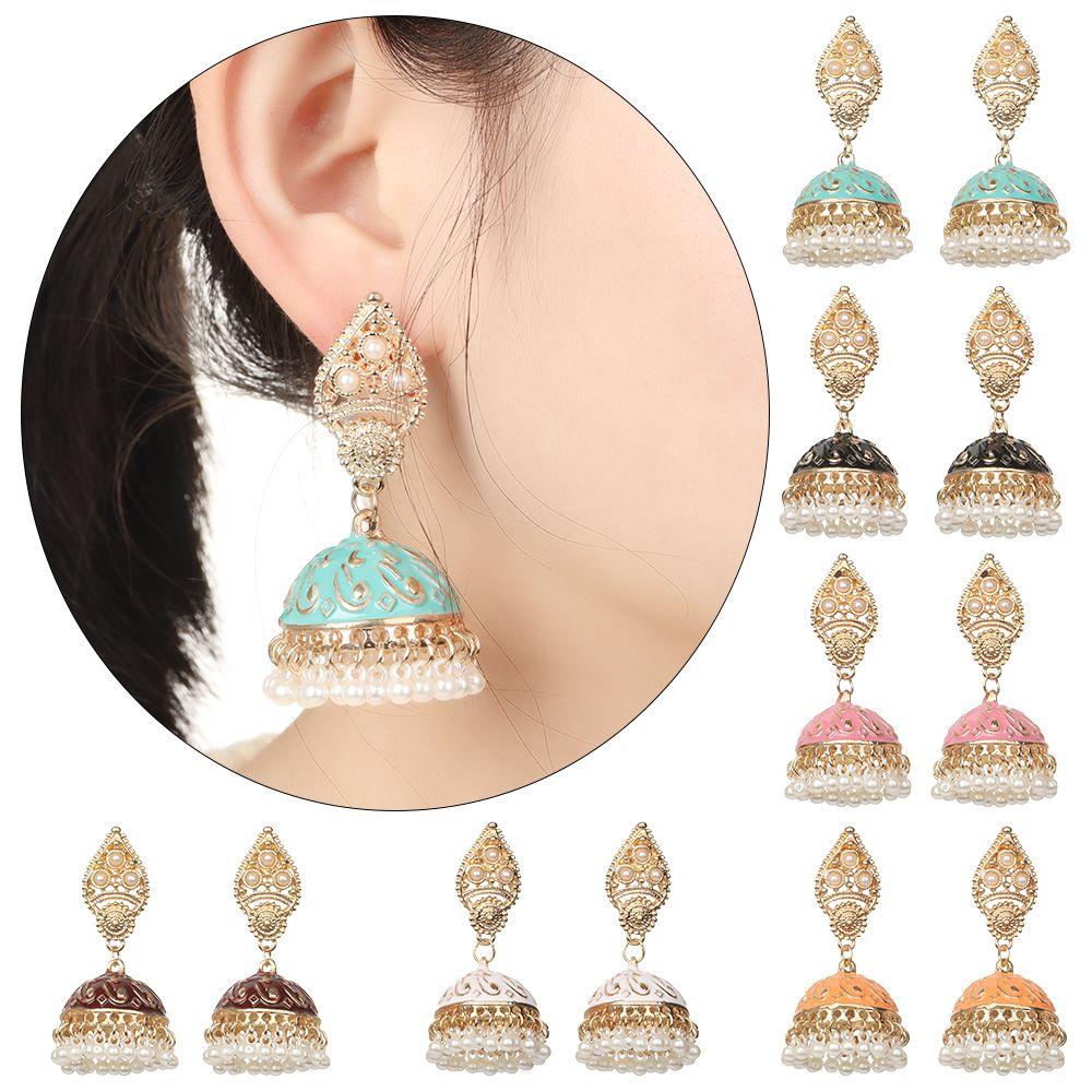 Серьги в дворцовом стиле с кисточкой, цыганские серьги в индийском стиле Jhumka, жемчужные бусины в форме цветка-колокола