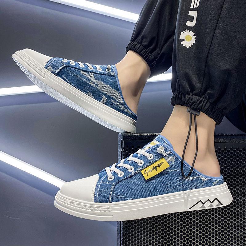 Men's Half Slippers Summer Breathable Canvas Slipper Outdoor Casual Lazy Shoes for Men Platform Vulcanize Shoes Designer Loafers