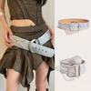Imitation Leather Women Belt Wide Edge Design Adjustable Length Belt Punk Style Distressed Waistband