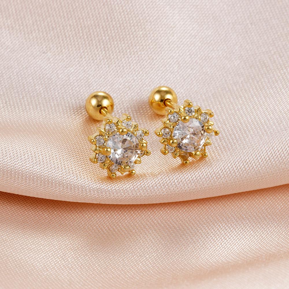 Классические серьги-гвоздики из нержавеющей стали с минимальным кристаллом в форме цветка для женщин, простые модные серьги-гвоздики золотого цвета для пирсинга, ювелирные изделия для вечеринок