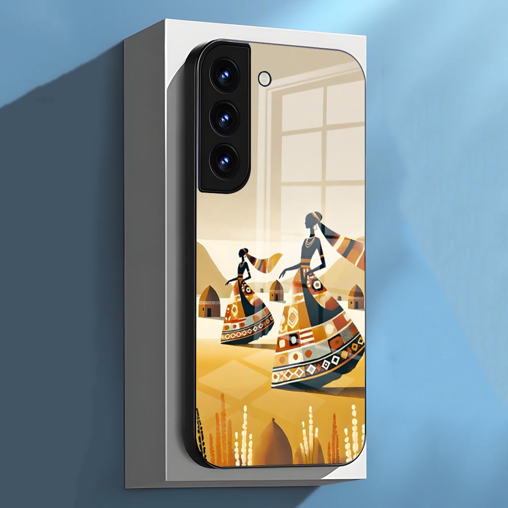 Абстрактная Картина Африканский Живой Чехол для Телефона Для Samsung S26 S25 S24 FE S23 S22 S21 Plus S20 Ultra Note20Ultra Черный Стеклянный Чехол