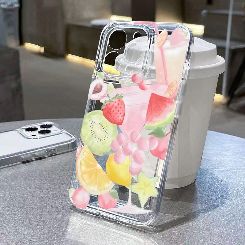 Прозрачный чехол для телефона в корейском стиле с клубникой для IPhone 16 15 14 13 12 11 Pro Max XS X XR 7 8 Plus SE 2022 16e Ударопрочный мягкий чехол