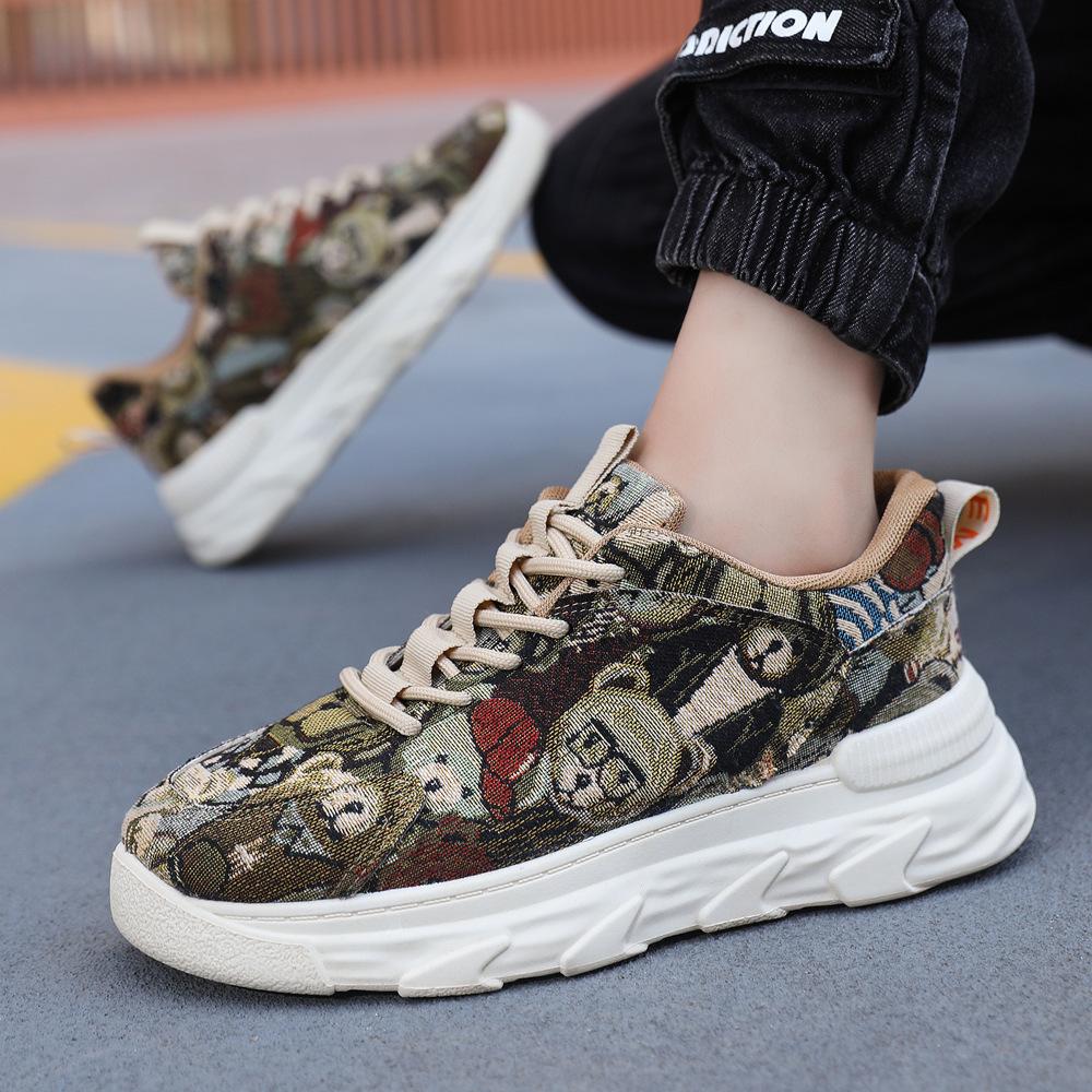 Platform dad shoes 22 new spring and autumn fly-woven flower cloth breathable casual painted sports shoes