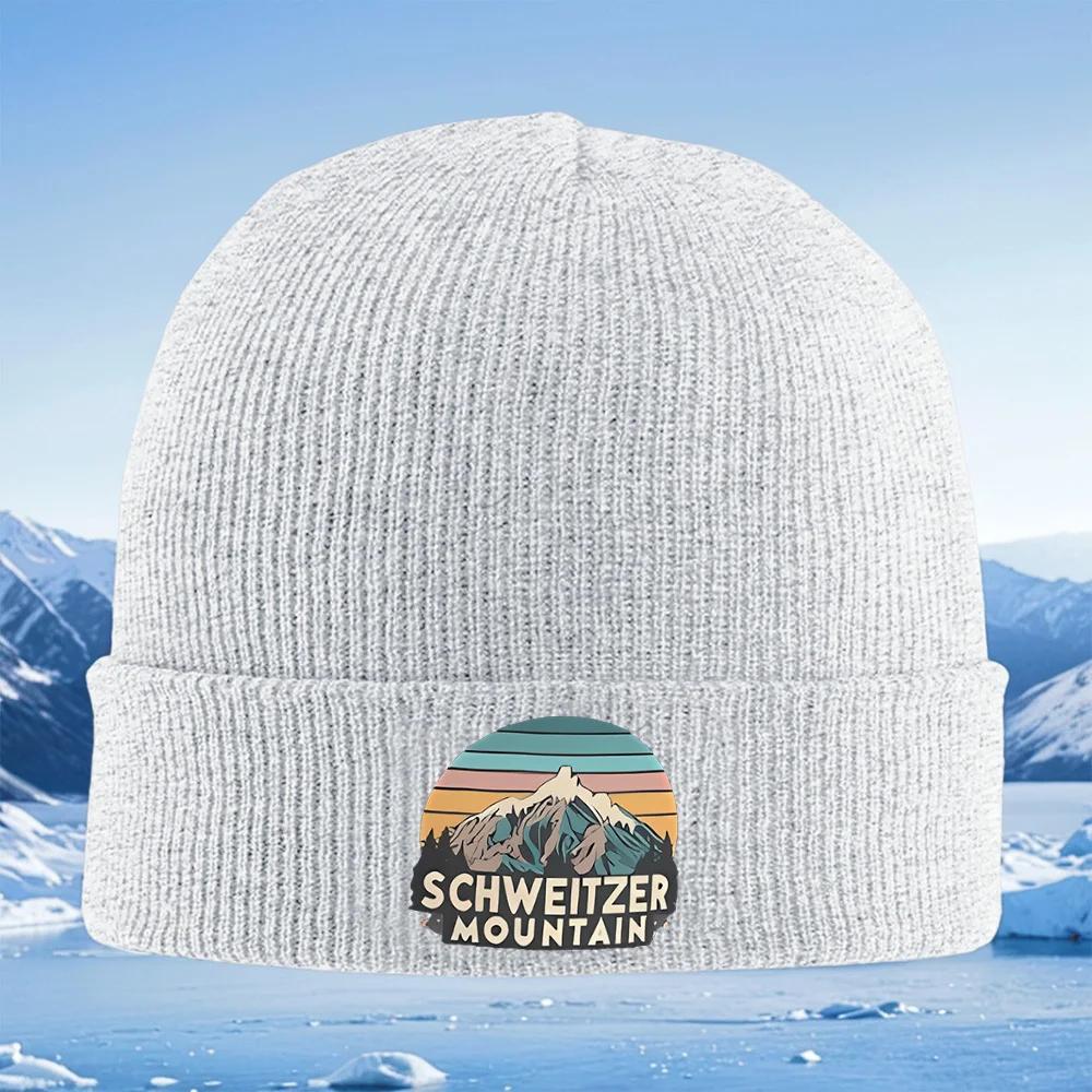 Mountain landscape sunset graphic nature Unisex Women Unisex Knitted Hat Beanie Pullover Cap Winter Thermal Warm Christmas Out