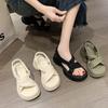 Soft Leather Sandals Women's 2025 Summer New Muffin Platform Small Beach Shoes Design Feeling with Skirt Roman Shoes