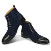 Men Boots 2024 New Fashion Dress Shoes Handmade Suede Genuine Leather Patchwork Ankle Lace Up Workplace Office Pointed Footwear