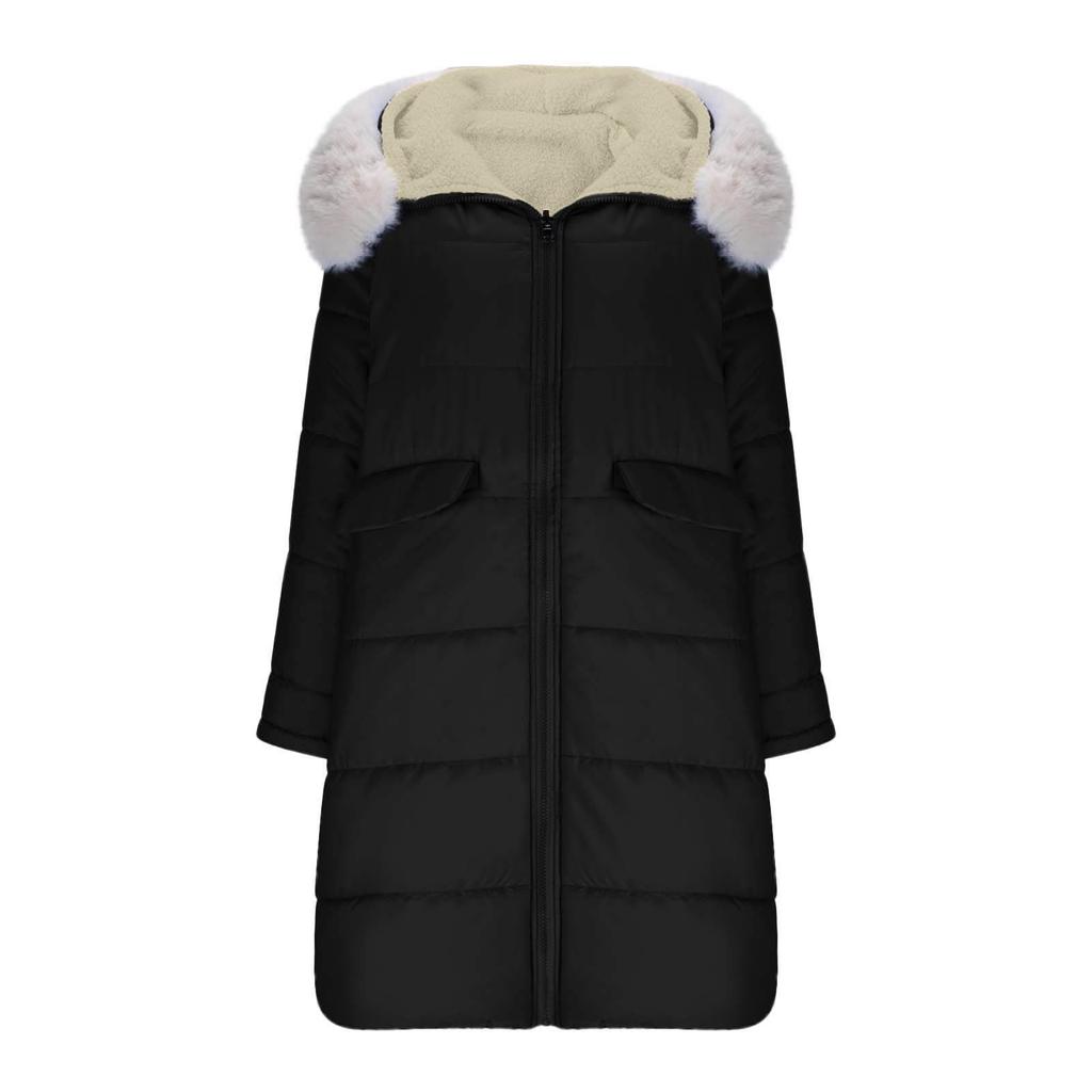 Women's Fashion Winter Solid Color Long Sleeved Hooded Long Zipper Cotton Jacket Warm Coat Down Jacket