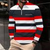 Men's Printed Polo Shirt with Zipper Pocket Sports Long Sleeved Polo Shirt