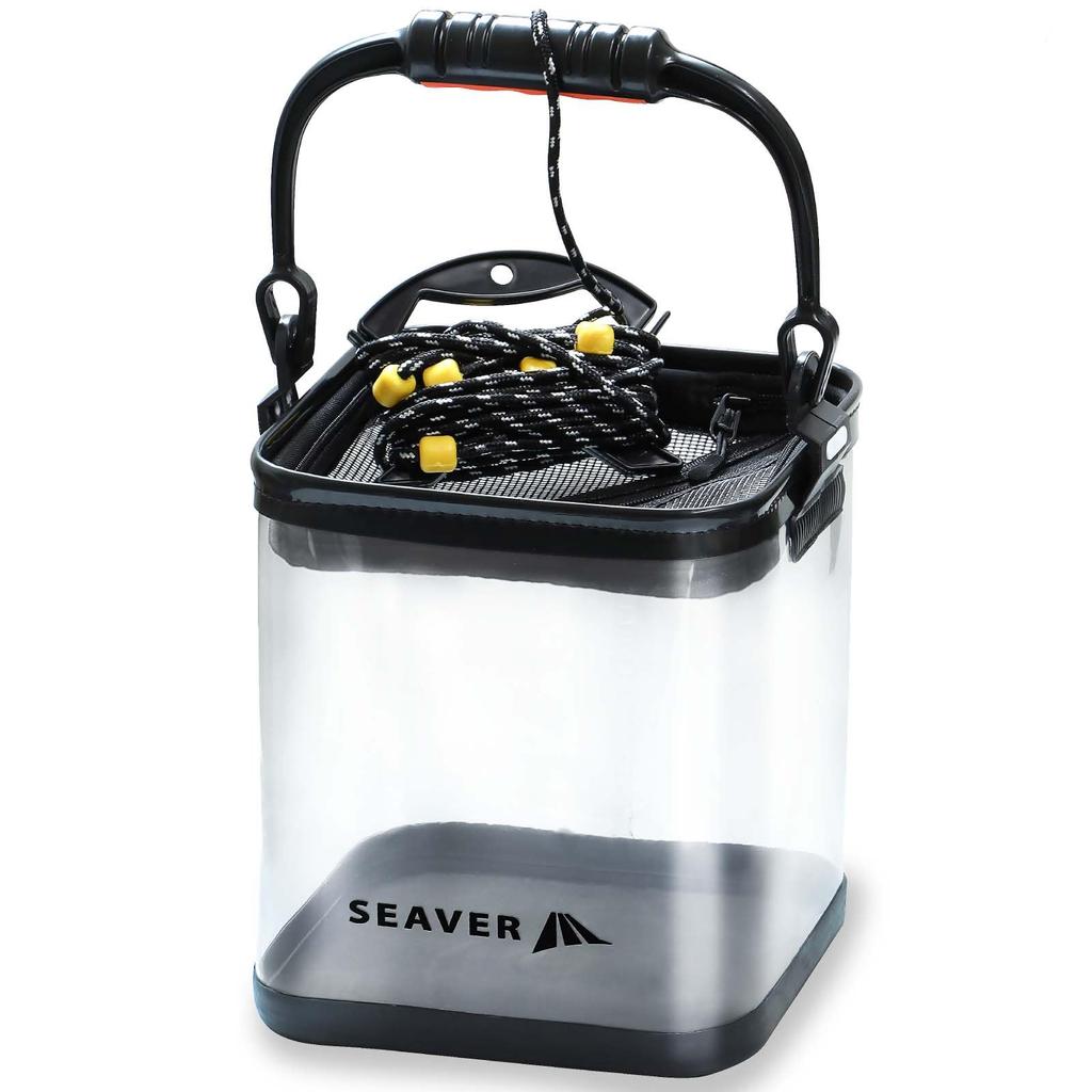 SEAVER Transparent Fishing Bucket Set Fish At a Includes Folding Fish and Water Bucket or 3-Piece (See Glance) - Pliers, Grip, (20cm 24cm)
