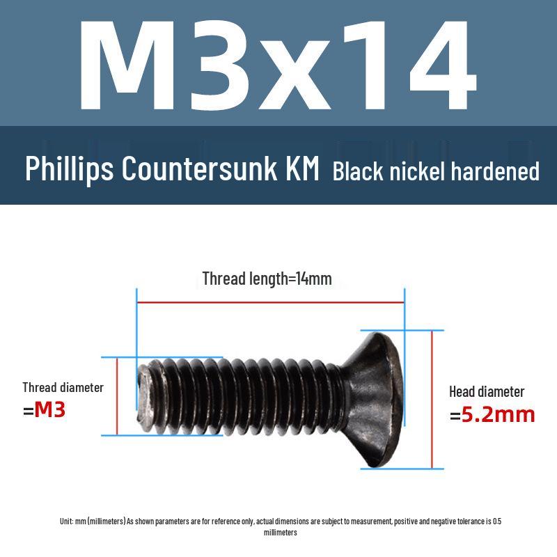 Yigu Carbon Steel Black Nickel Hardened KM Phillips Flat Head Screws M2-M4 for Electronics