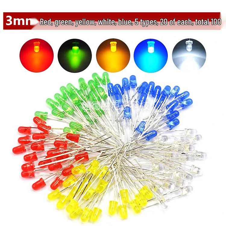 3mm & 5mm LED Light Bulb Pack - Red, Green, Yellow, Blue, White Luminous Diode Components