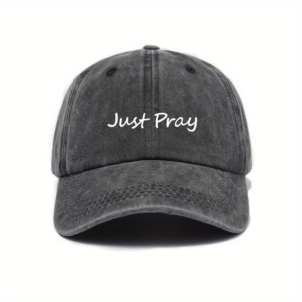 Модная бейсболка в городском стиле, ретро, с эффектом потертости, с принтом 'Just Pray', унисекс, регулируемая, защита от солнца, с козырьком