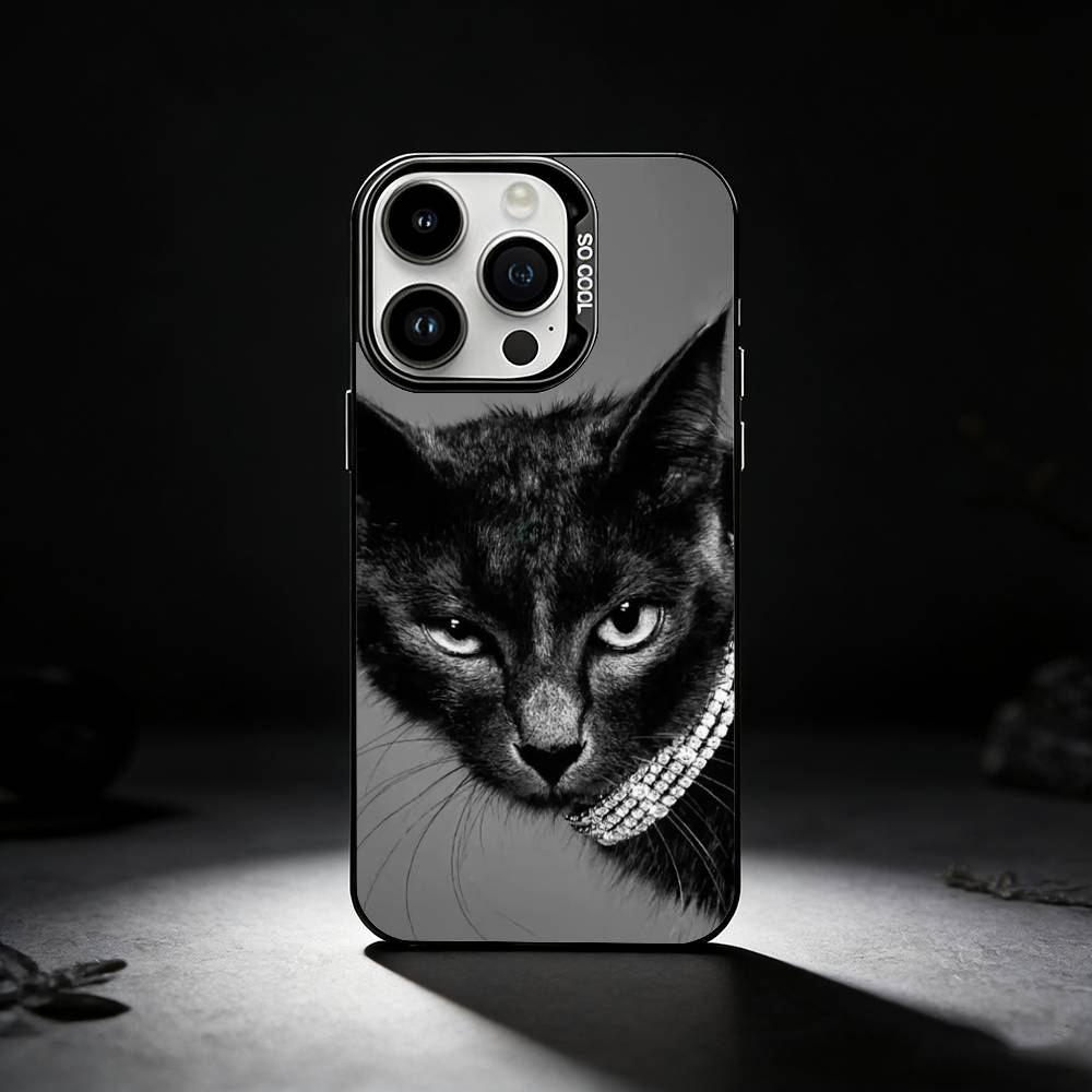 Black Cat Staring Eye Phone Case For iPhone 17,16,15,14,13,12,11 Plus,Pro Max,XS,Colored silver phone case
