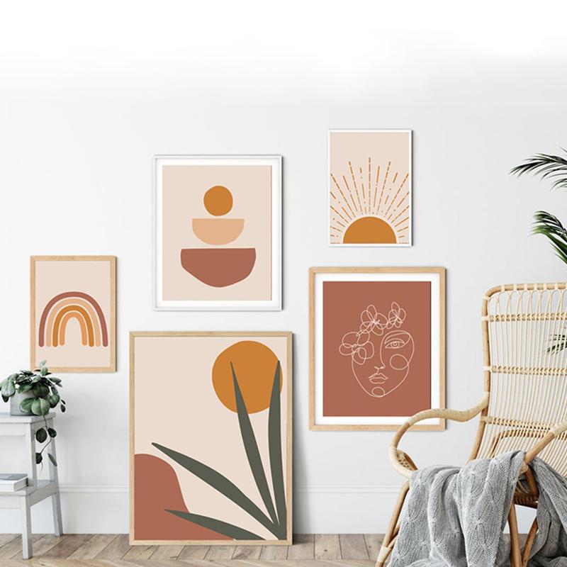 Абстрактное Настенное Искусство Бохо Плакат Декор Терракотовая Живопись Плакаты и Принты Линейные Художественные Фотографии для Гостиной Украшения Дома