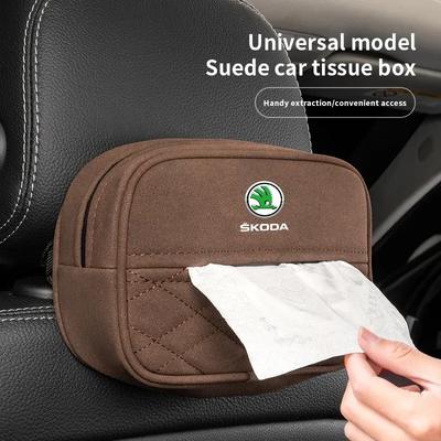 Автомобильный органайзер для салфеток из замши, аксессуары для Skoda Octavia Kodiaq Yeti Enyaq iV Kamiq Scala Superb Fabia Rapid Karoq Vision RS