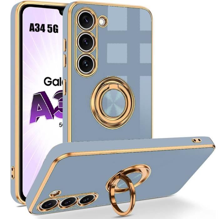Case - BOOLING - for Samsung Galaxy A34 5G - Hybrid Silicone - Shockproof Protection - 360° Rotating Stand