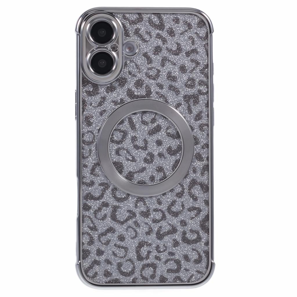 For iPhone 16 Plus Case Compatible with MagSafe Sparkly Leopard Print Clear TPU Phone Cover
