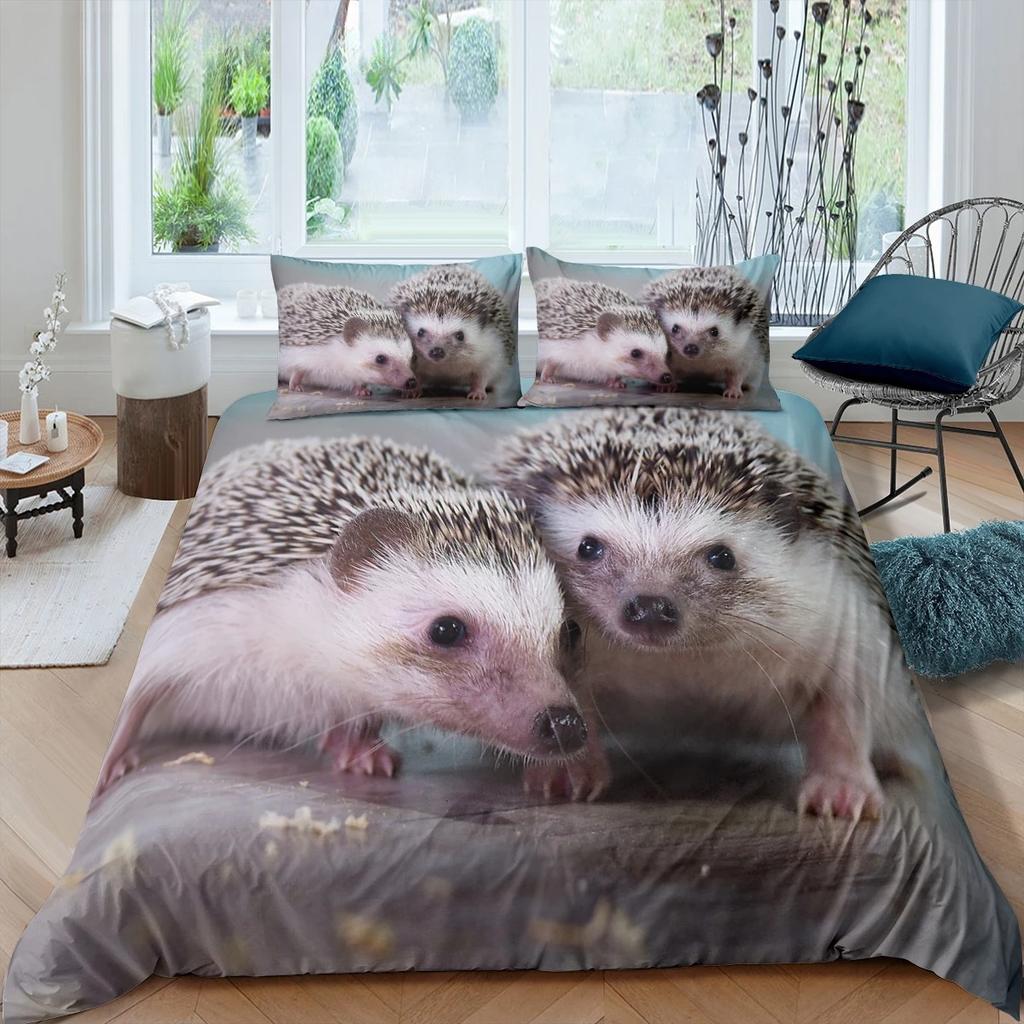 Пододеяльник с изображением ежа King Queen 3D Lovely Animal Комплект постельного белья для детей, подростков, взрослых, дикая природа, пододеяльник, наволочка, детские подарки