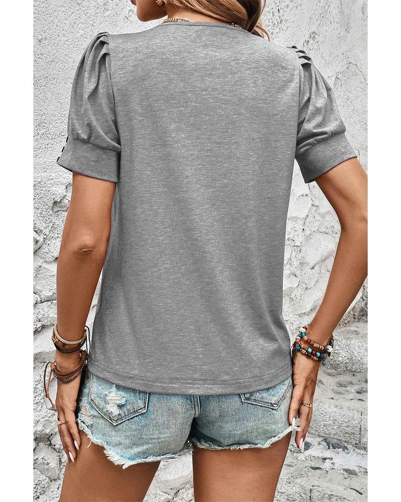 Azura Exchange Light Grey Pleated Puff Sleeve Knit Tee