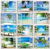 5D Full Drill Diamond Painting Seaside Cross Stitch Handicraft Diamond Embroidery Landscape Window Mosaic Beach Wall Art