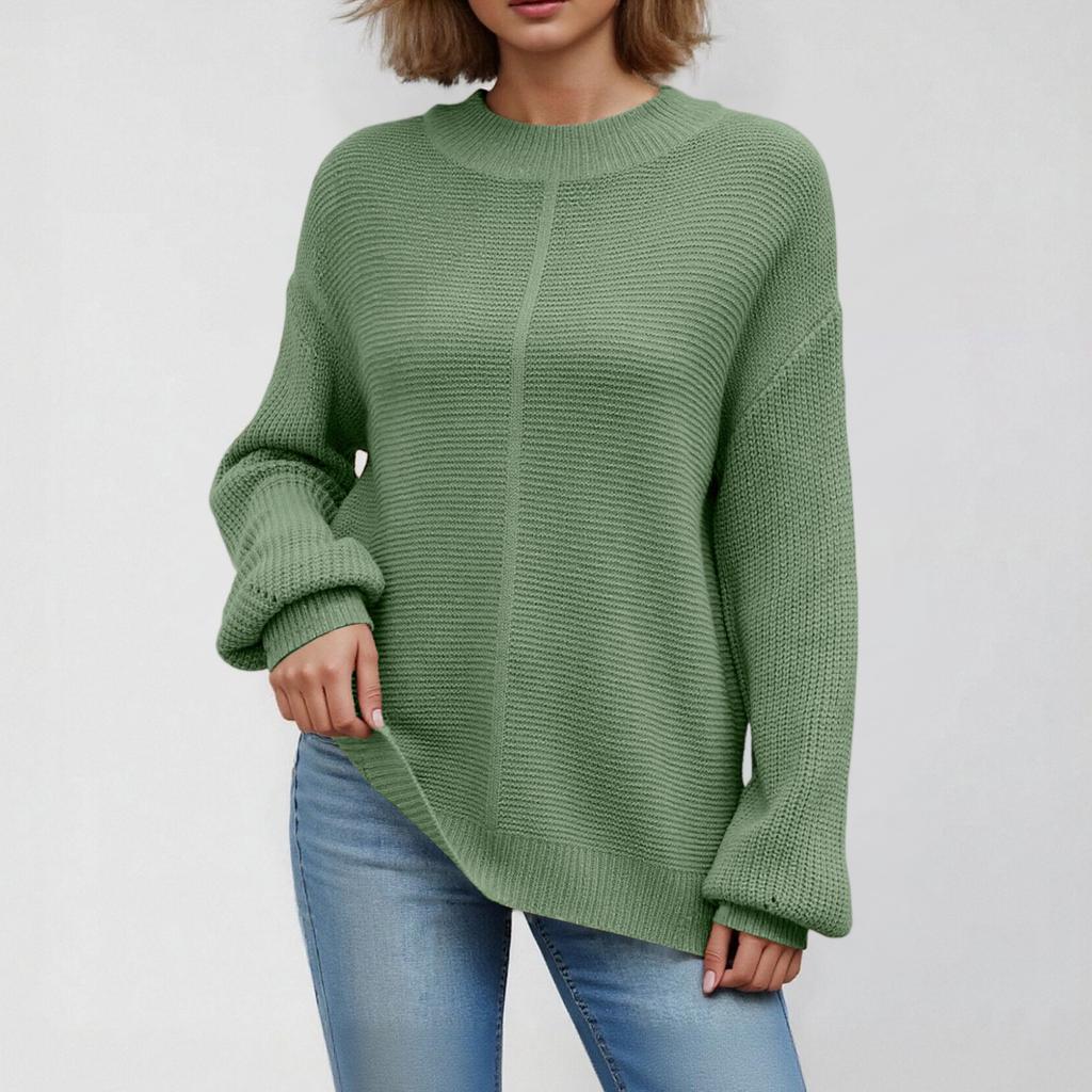 Женский пуловер с круглым вырезом, длинными рукавами, повседневный, свободного кроя, вязаный, однотонный, мягкий