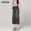 Vintage Denim Skirt Half-body Skirt Women's Spring and Summer Loose High Waist Thin Open Fork A-line Skirt In The Long Skirt