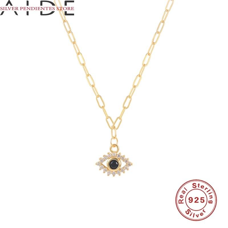 Простая цепочка-скрепка с бриллиантами, ожерелье с подвеской от сглаза, женское ожерелье с серебряной золотой цепочкой 925 пробы, ожерелье, бижутерия