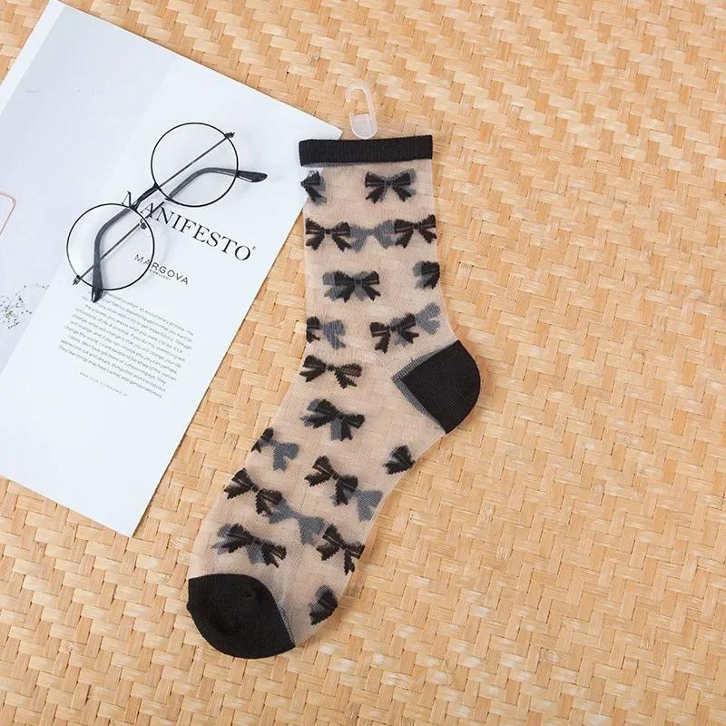 Носки в горошек женские прозрачные кристально-шелковые носки летние ультратонкие дышащие для девочек кавайные милые нейлоновые длинные носки