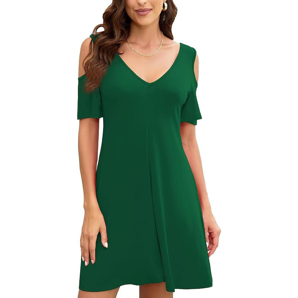 Женская футболка без бретелек с V-образным вырезом и коротким рукавом, летние однотонные повседневные модные платья