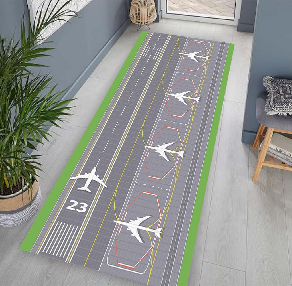 Airport Runway Design Hallway Runner Rug Non Slip Floor Mat for Living Room Bedroom Aviation Enthusiast Gift Track Pattern Rug
