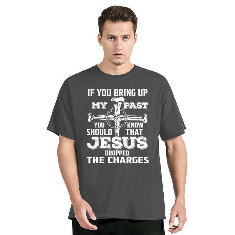 Футболка с принтом «Jesus Dropped The Charges» Смешная мужская одежда Футболка большого размера с круглым вырезом Хлопковая футболка Новая мода Уличная одежда Топы